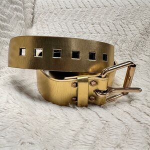 Gary Majdell Gold Color Genuine Leather Belt, Square Holes, 39" to center hole